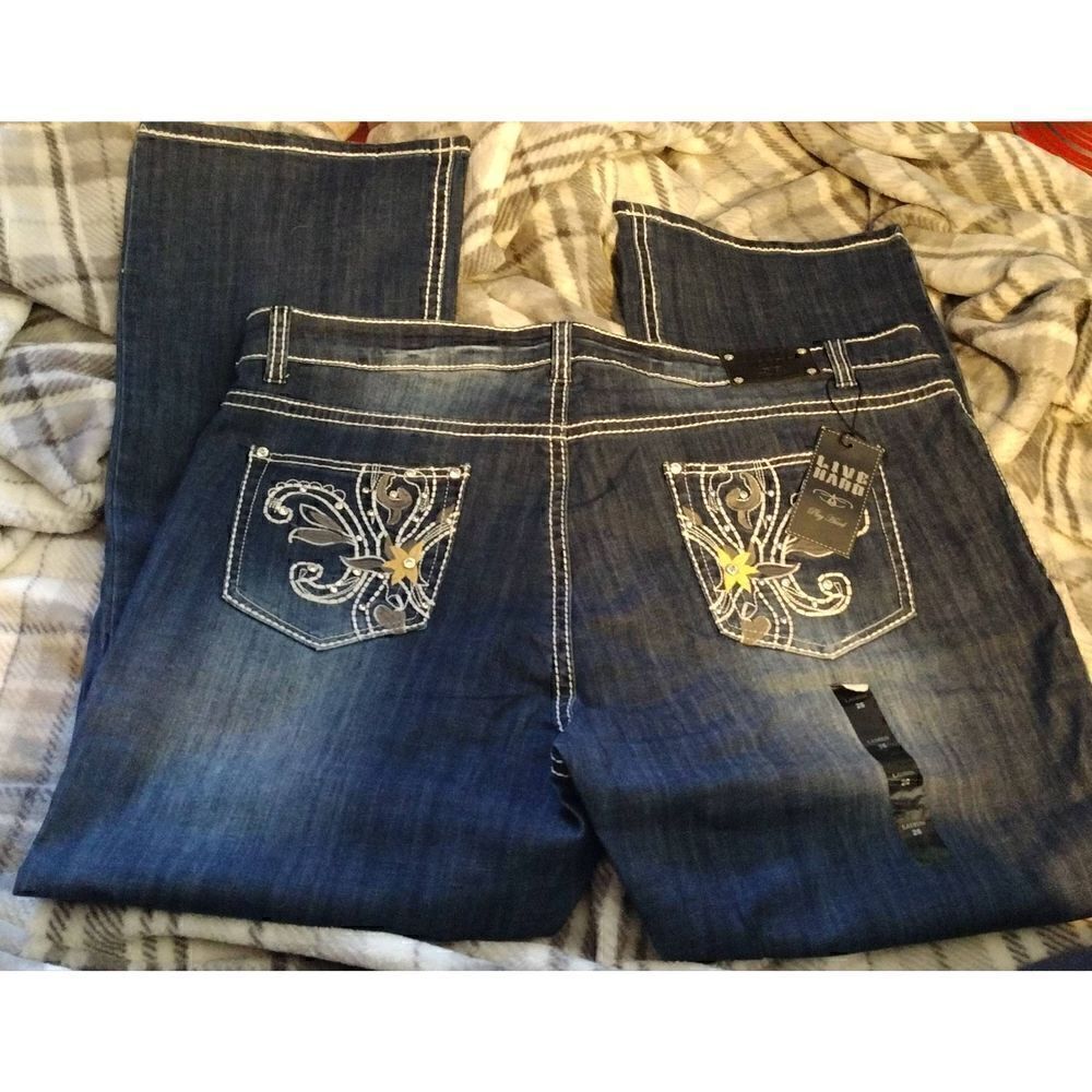 NWT Live Hard Play Hard Jeans Women Size 26 Rhinestone Embellished Pockets. Wais